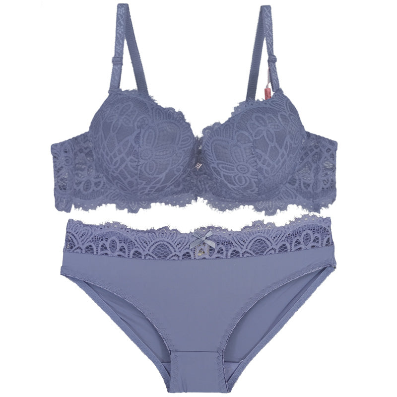 Thin Padding Trim Lace Design Bra Set