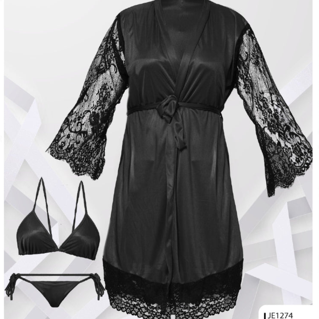 Bridal Maxi Lace Sleeves Satin Kimono Robe