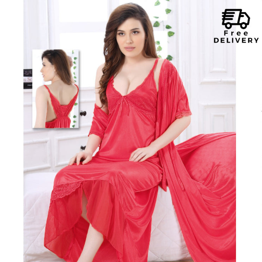 Ladies Beautiful 2-Pcs Satin Silk Nightwear Satin Silk Lingerie