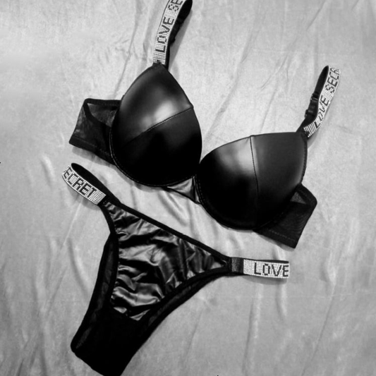 Soft Net Leather Push Up Bra Set