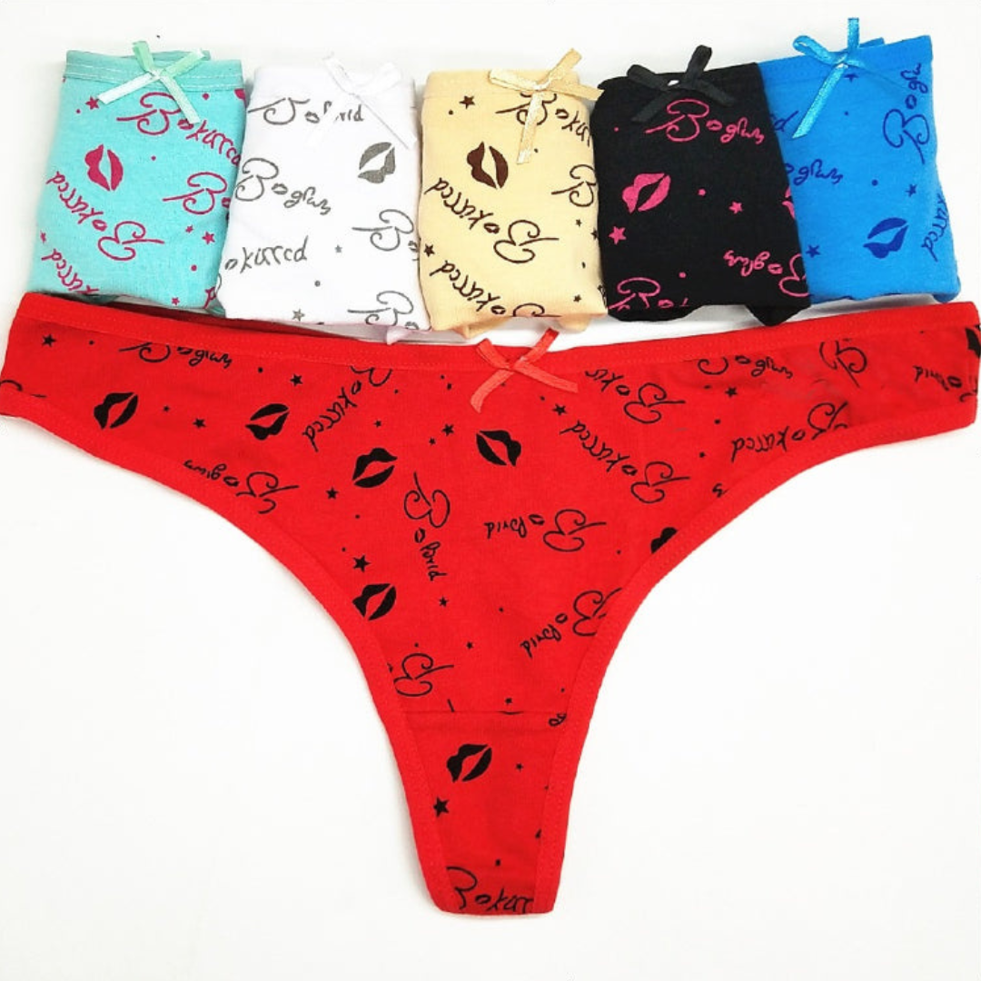 Pack of 2 Cute Printed Design Seamless Cotton Thong Panties