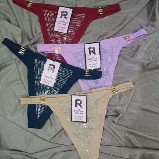 Pack of 2 Jewels-Decorated Nylon Thong Briefs