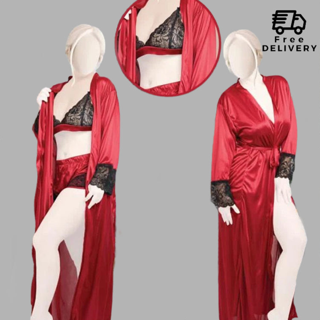 3 Pcs Timeless Beauty Smooth Satin Nightgown