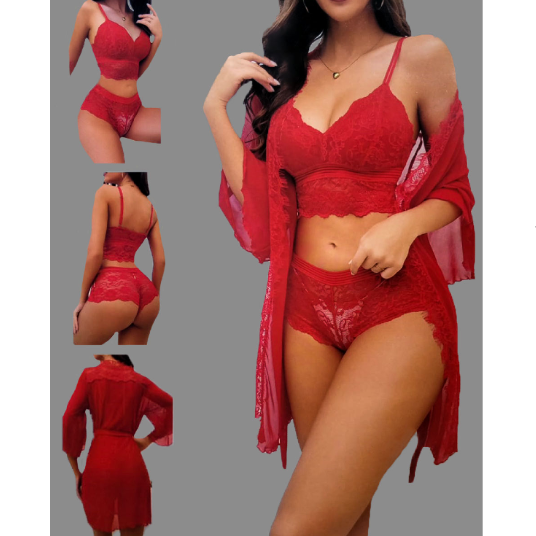 Short Gown Lingerie With Matching Bra & Panty