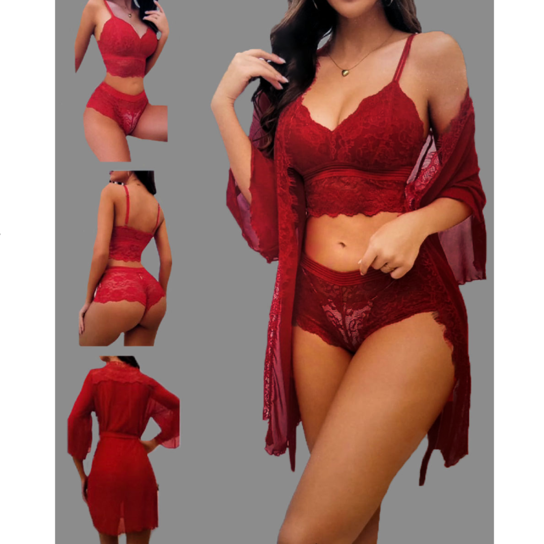 Short Gown Lingerie With Matching Bra & Panty