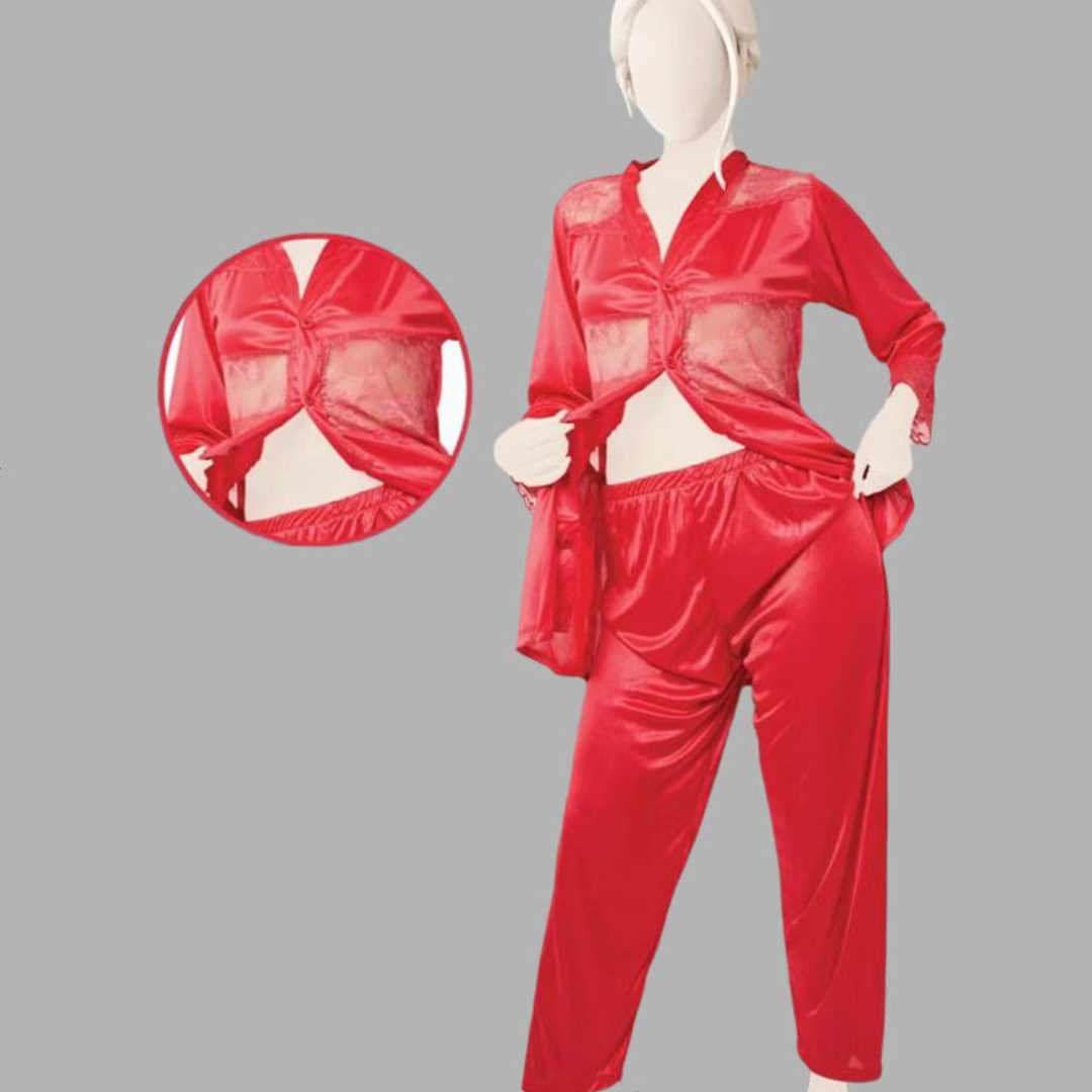 Lace and Luxury Satin Silk Pajama Duo