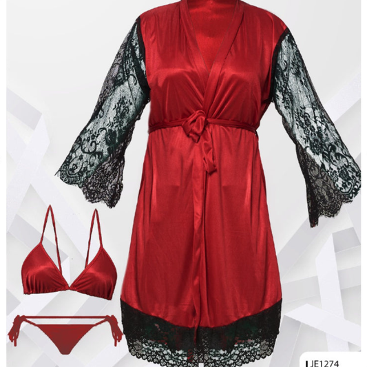 Bridal Maxi Lace Sleeves Satin Kimono Robe