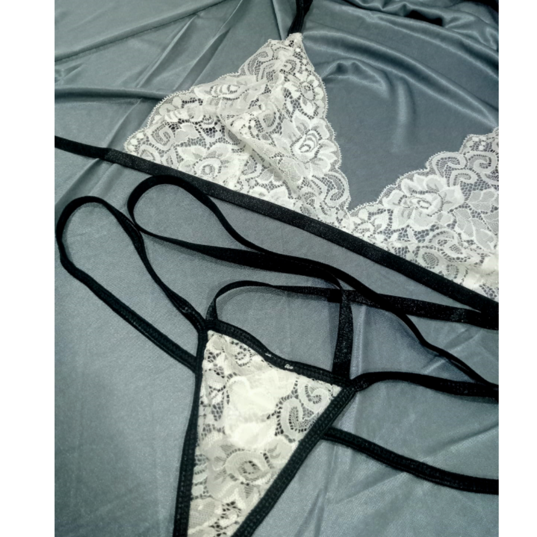 Transparent Lace Black & White Lingerie Set