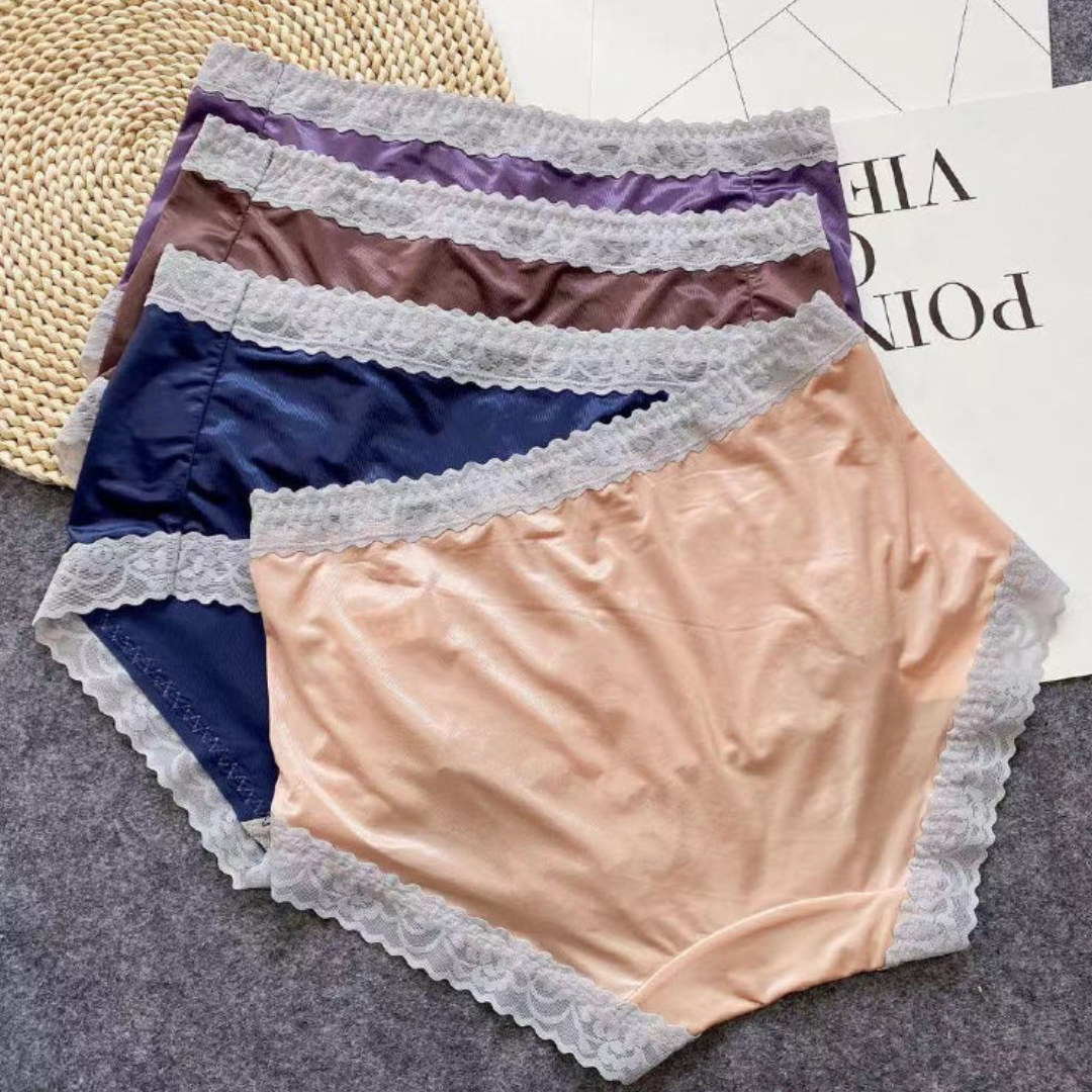 Pack of 2 Ladies Mid Waist Trim Lace Design Soft Silk Panties