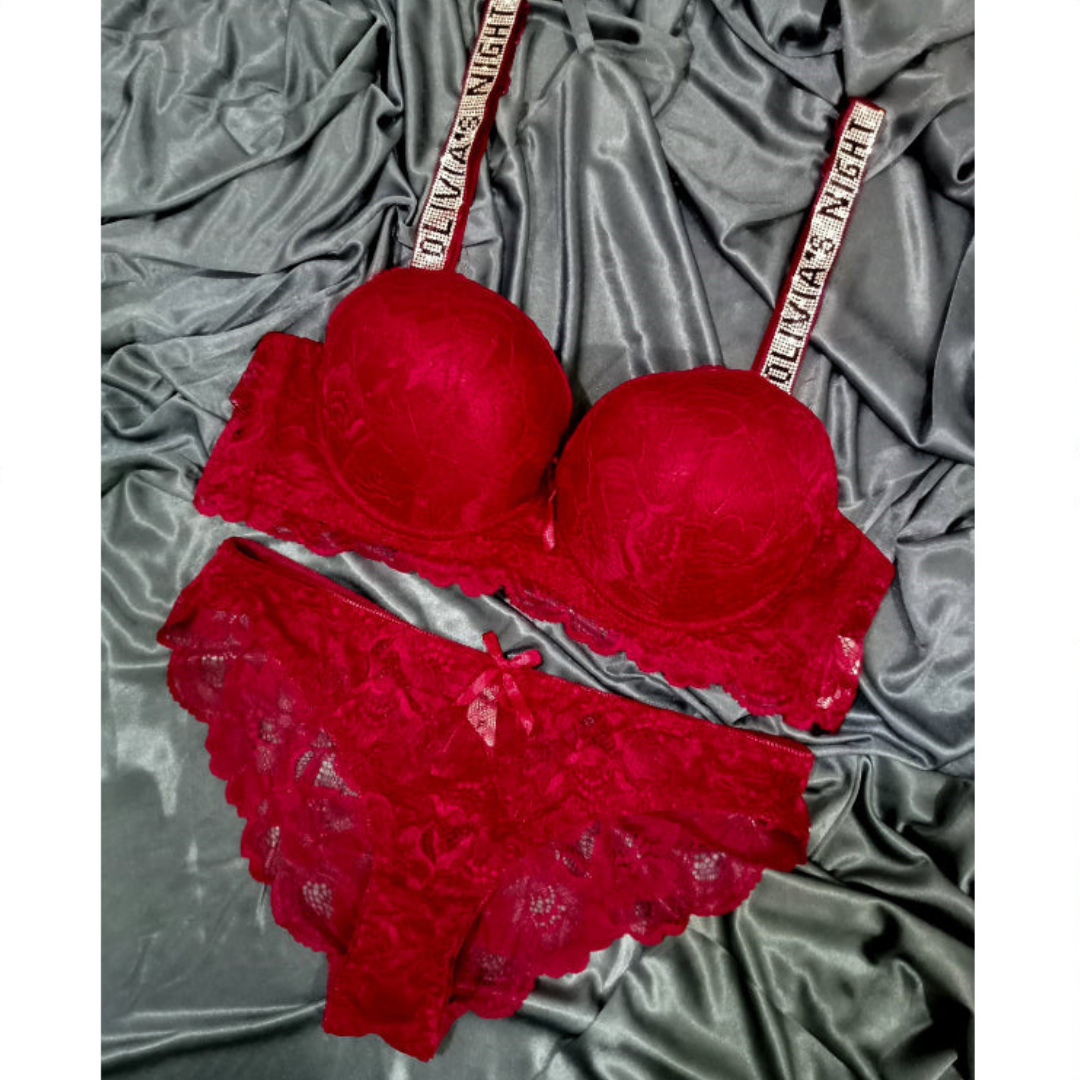 Floral Lace Padded Push up Bra Set
