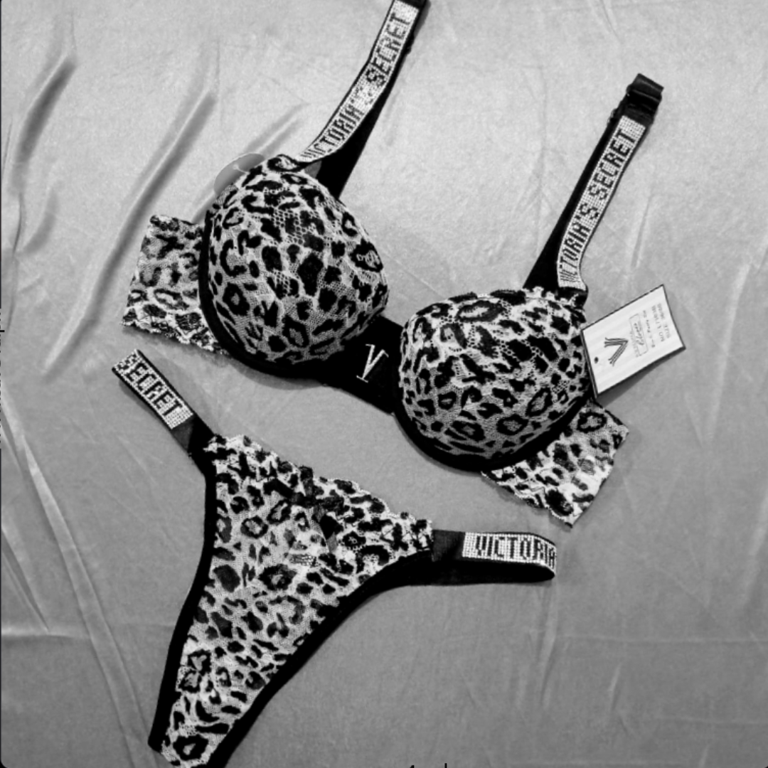 Padded Push Up Cheeta Printed Bra Set