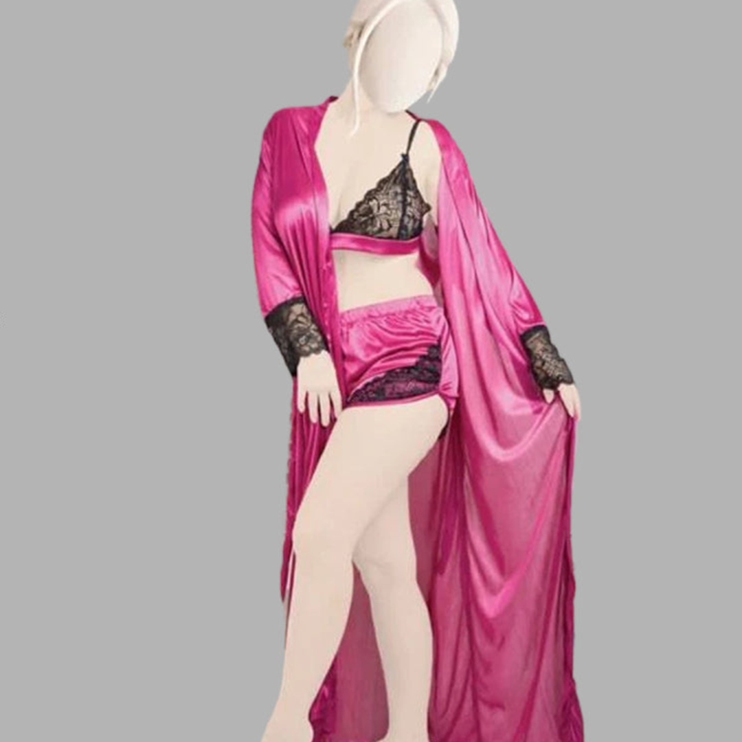 3 Pcs Timeless Beauty Smooth Satin Nightgown