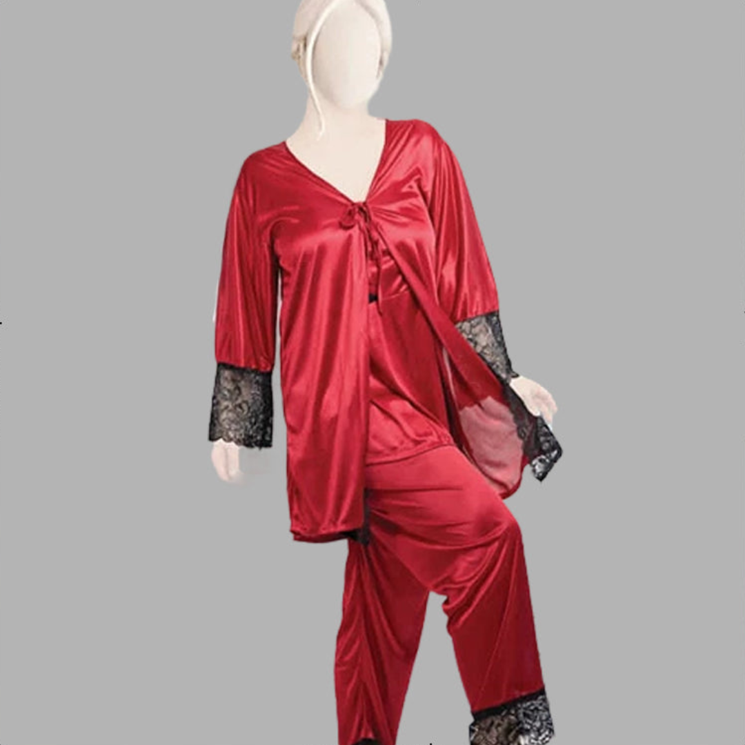 Elegant Nightie Satin SIlk Smooth Pajama Set