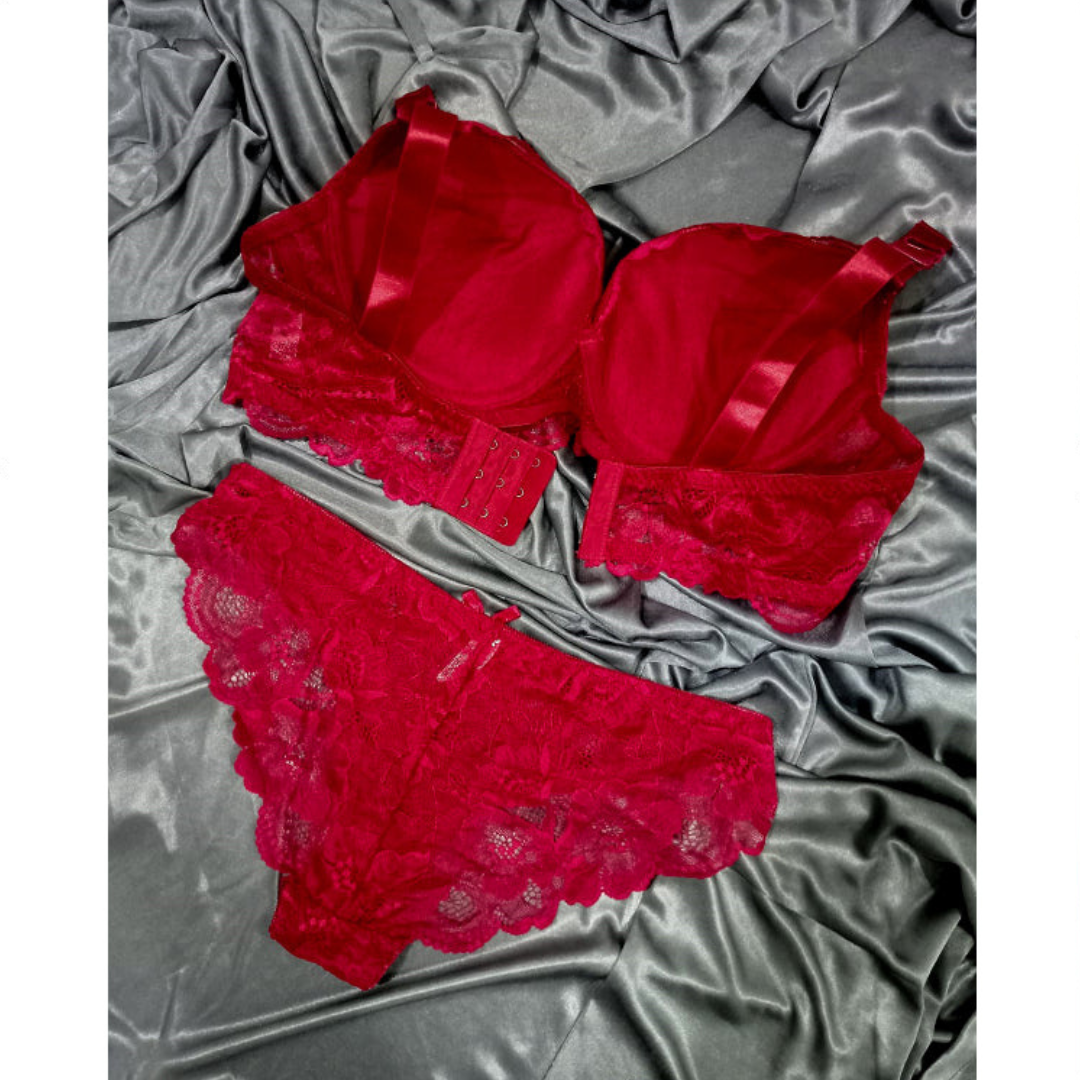 Floral Lace Padded Push up Bra Set