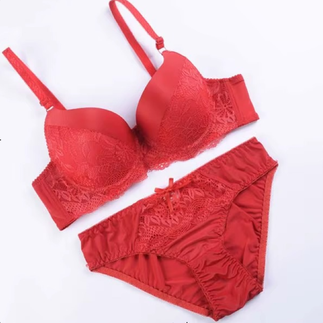 Double Padded Lace Trim Design Bra Set