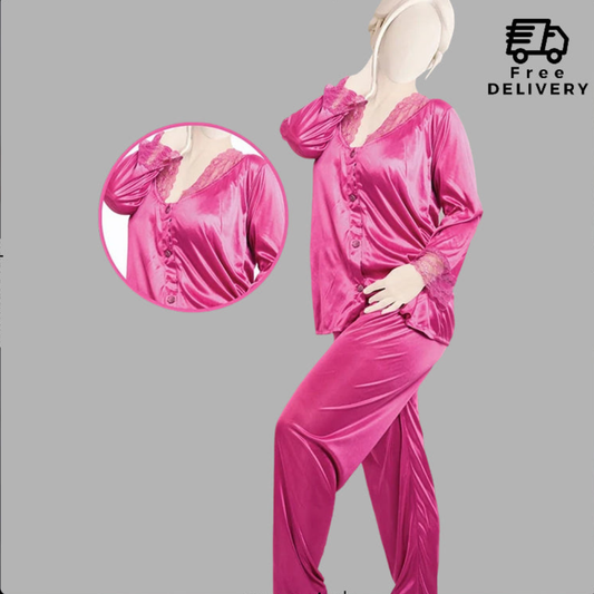 Satin Silk Lace-Trimmed Smooth Pajama Set