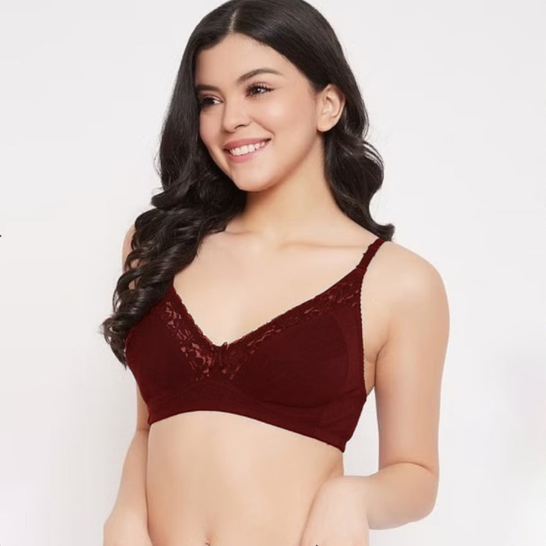 Full Coverage Lace Trim Non Padded Unlined Bra