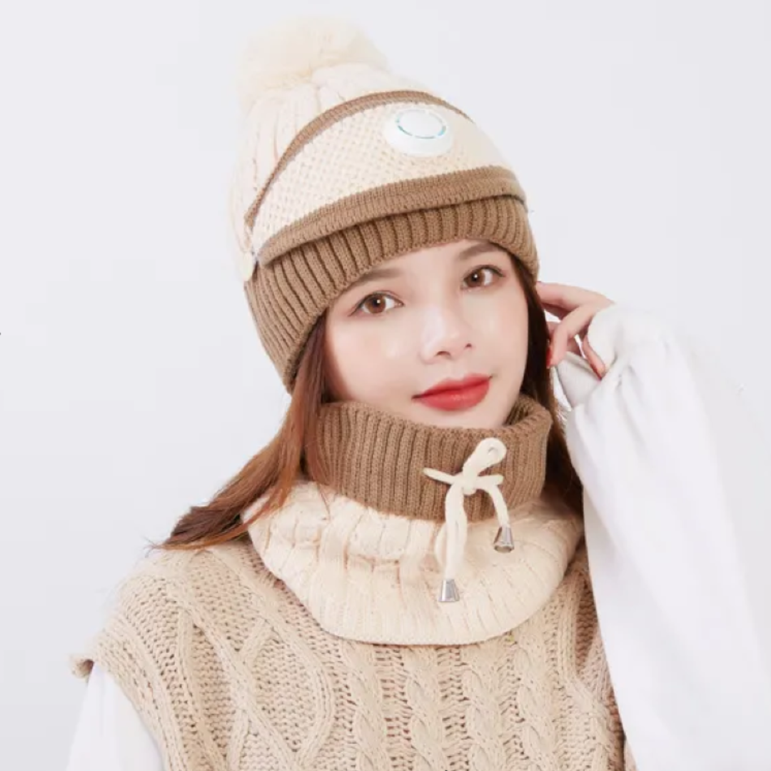 Winter Fleece Warm Cap & Scarf Set With Attached Face Mask For Ladies