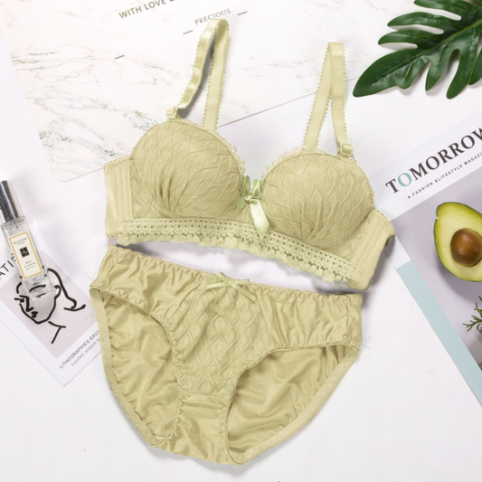 Lace Design Wired Push Up Padded Bra Set