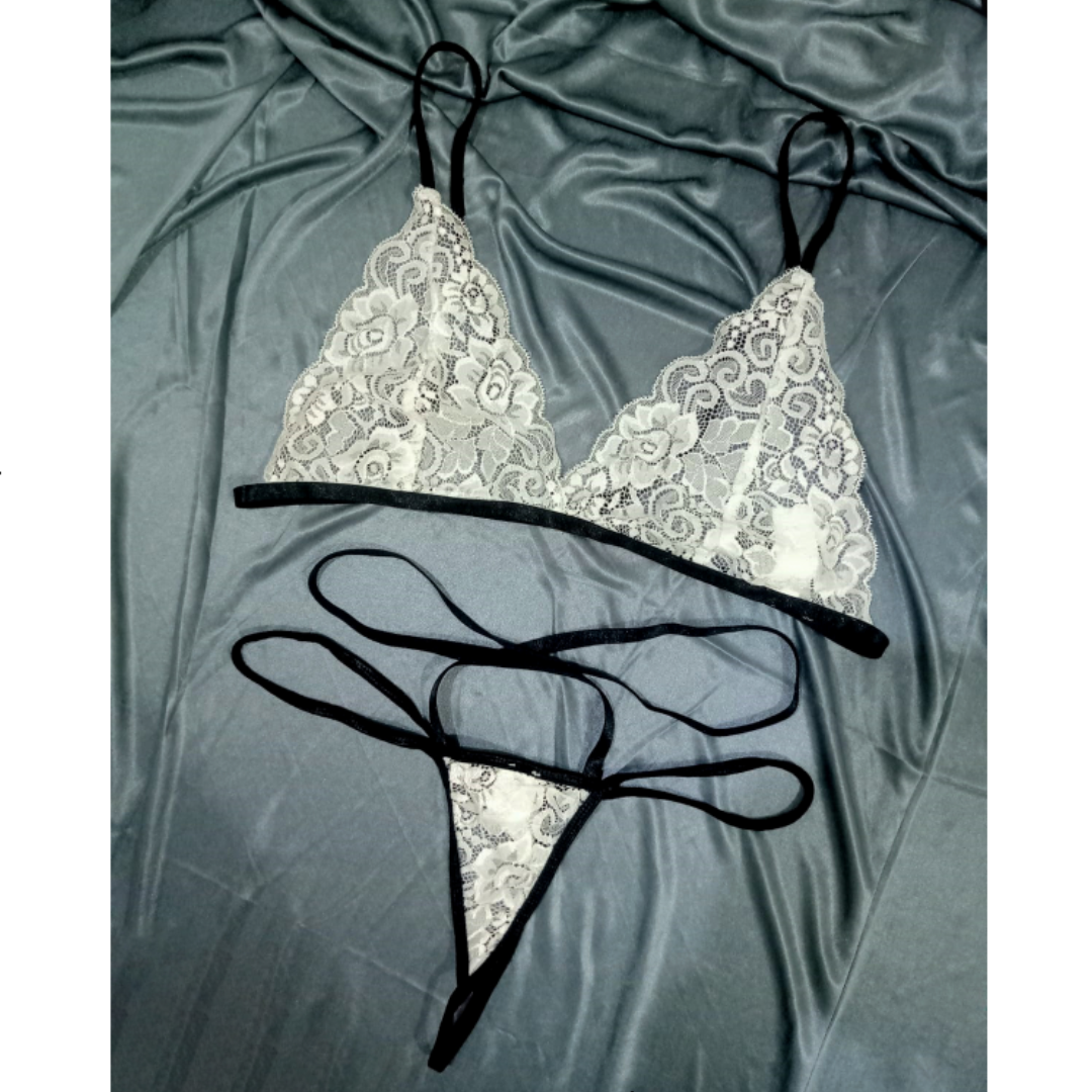 Transparent Lace Black & White Lingerie Set