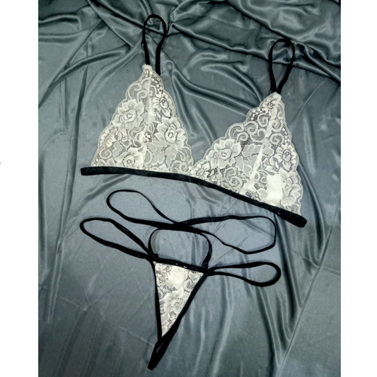 Transparent Lace Black & White Lingerie Set