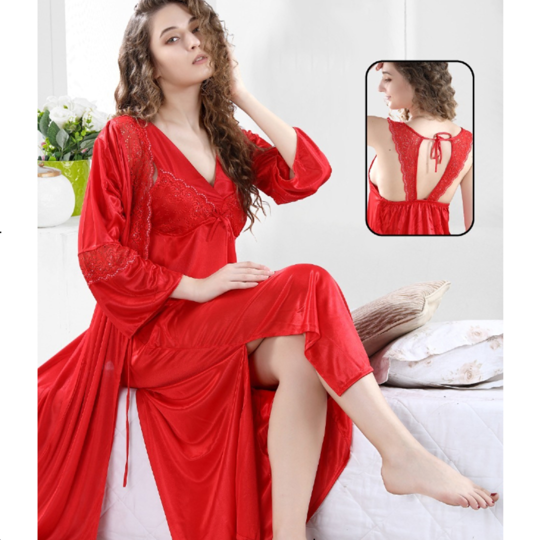 Satin Nightgown Long Split Chemise Lingerie