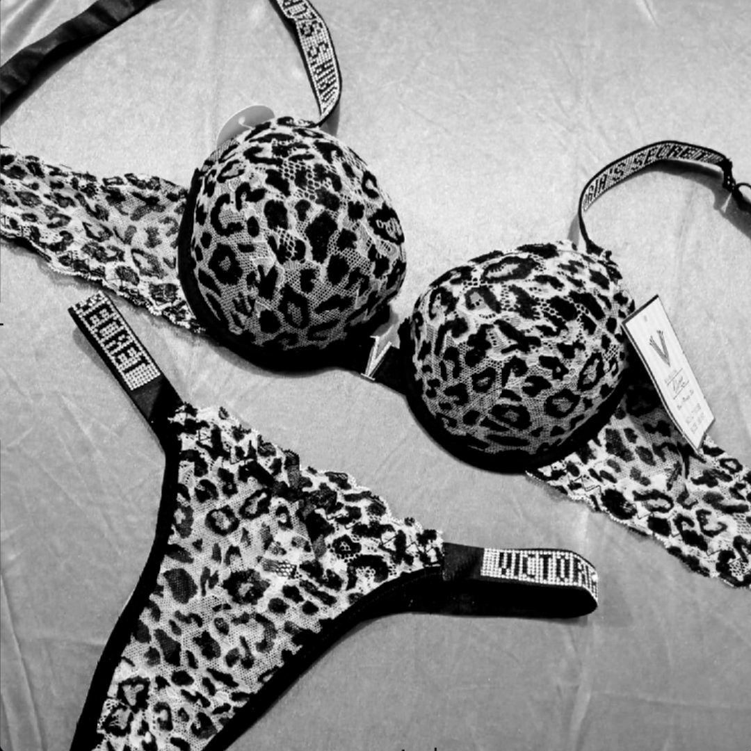 Padded Push Up Cheeta Printed Bra Set