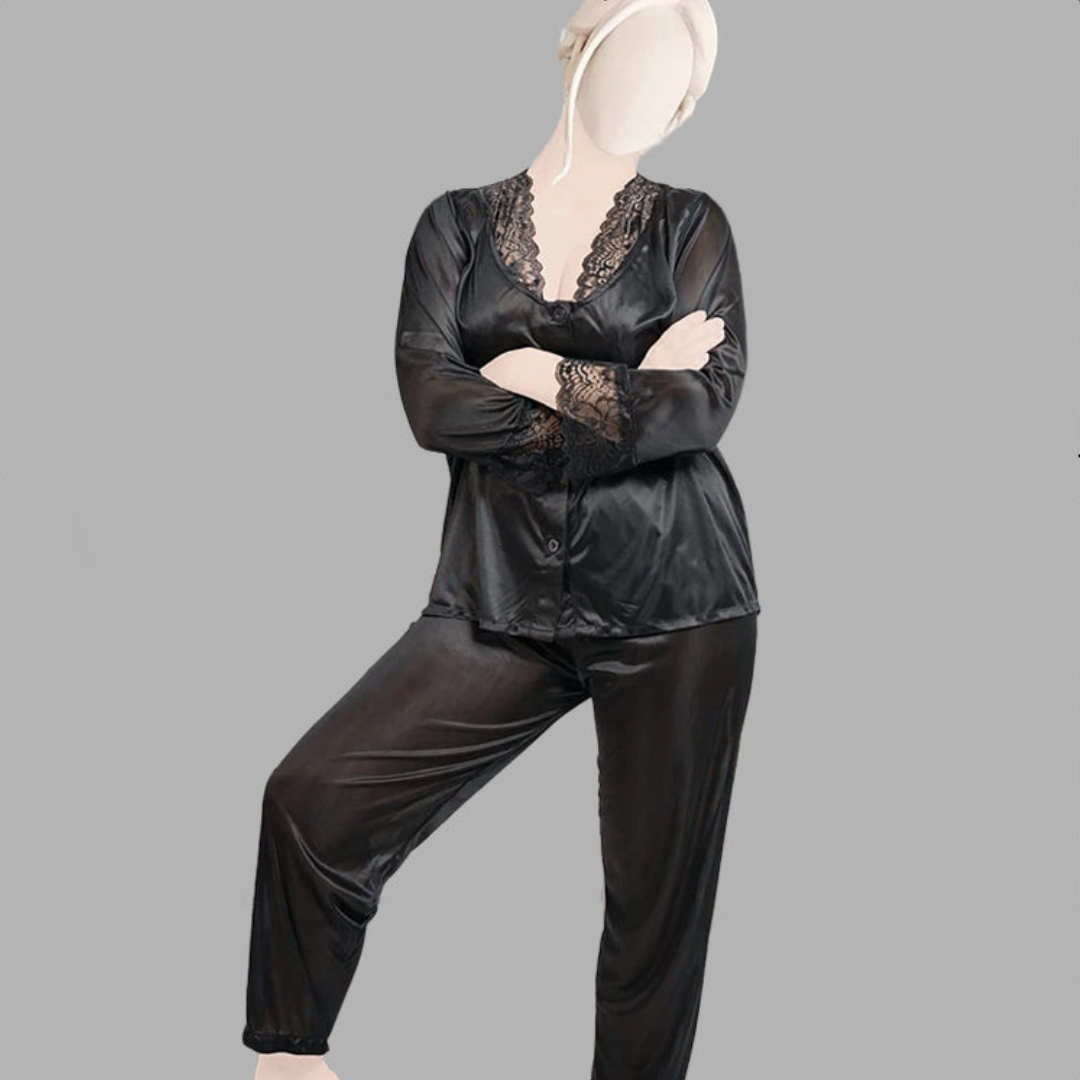 Satin Silk Lace-Trimmed Smooth Pajama Set