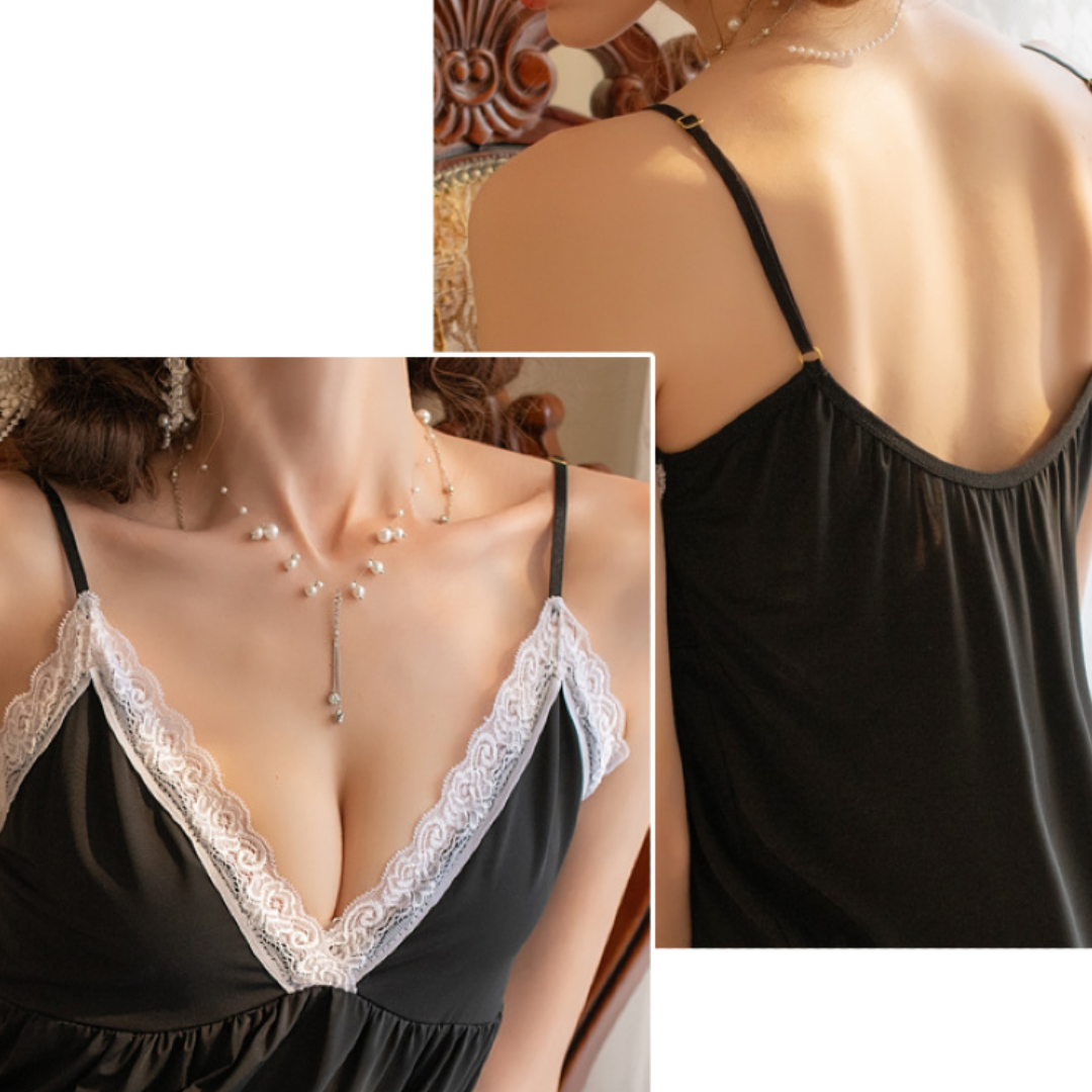 Embroidered Satin Silk Lace Sleep Lingerie