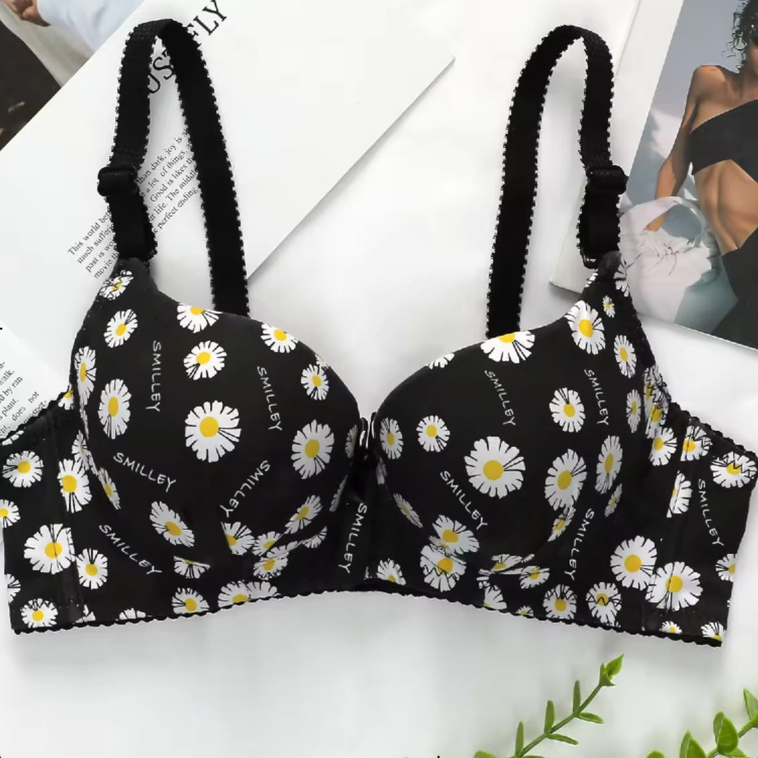 Double Padded Push Flower Printed Bra