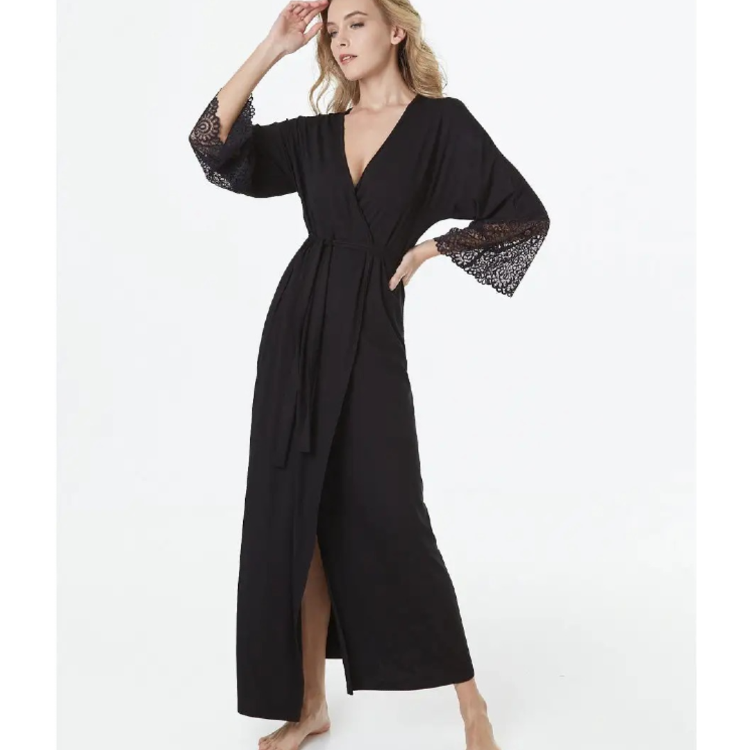 Lace Trim Satin Silky Elegant Single Robe