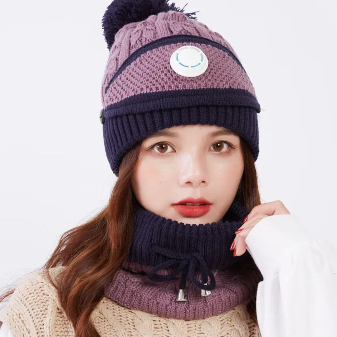 Winter Fleece Warm Cap & Scarf Set With Attached Face Mask For Ladies