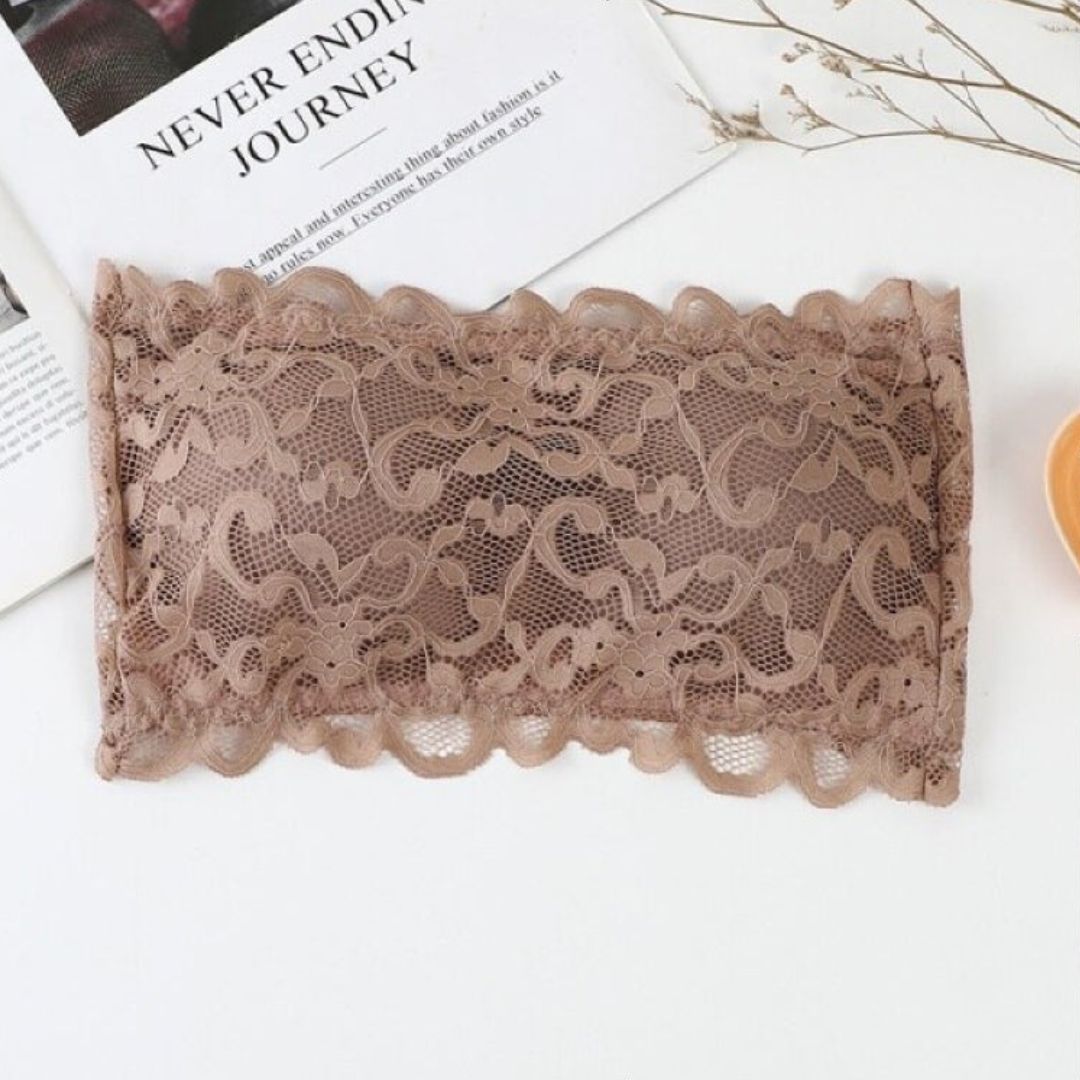 Floral Lace Design Cute Padded Strapless Bra