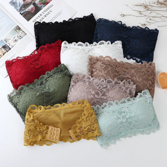 Floral Lace Design Cute Padded Strapless Bra