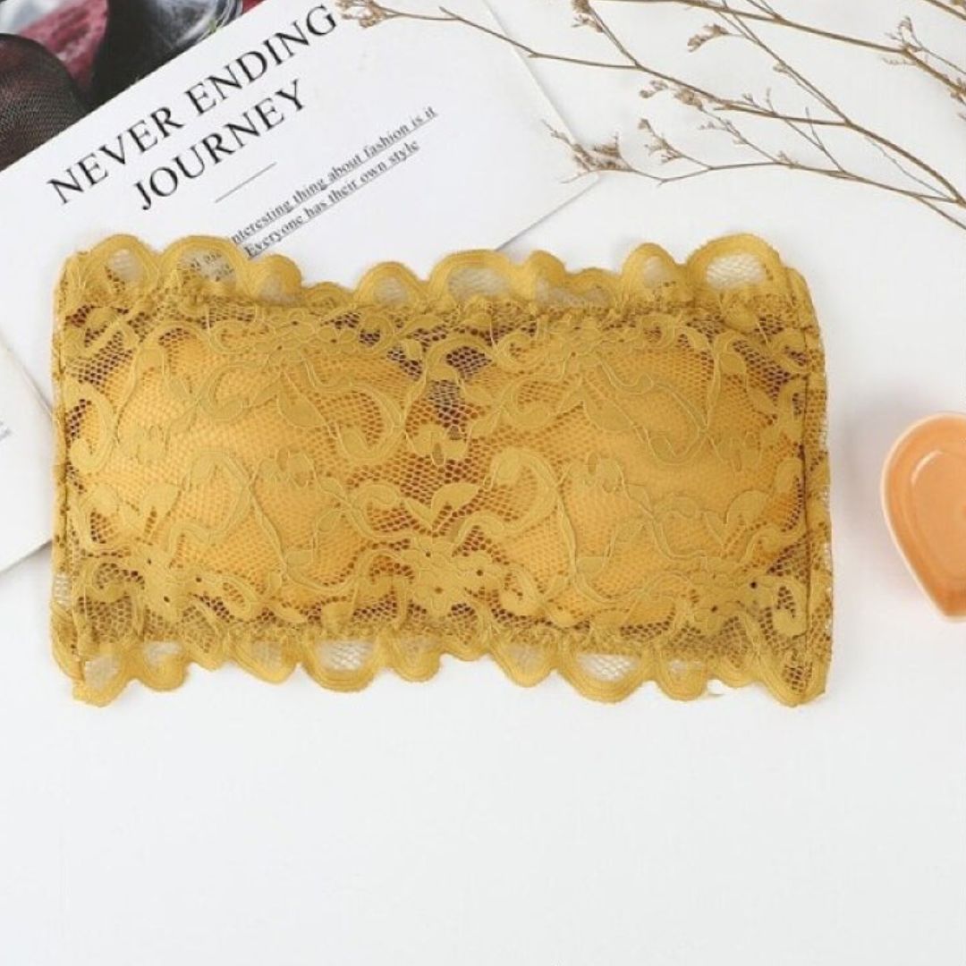 Floral Lace Design Cute Padded Strapless Bra