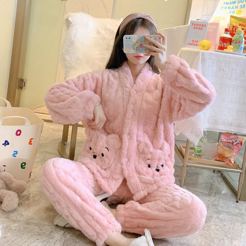 Women's Autumn Winter Ins Cartoon Coral Fleece Pajamas