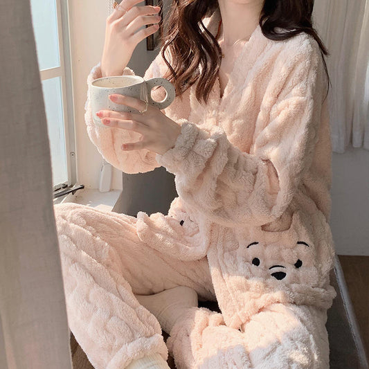 Women's Autumn Winter Ins Cartoon Coral Fleece Pajamas