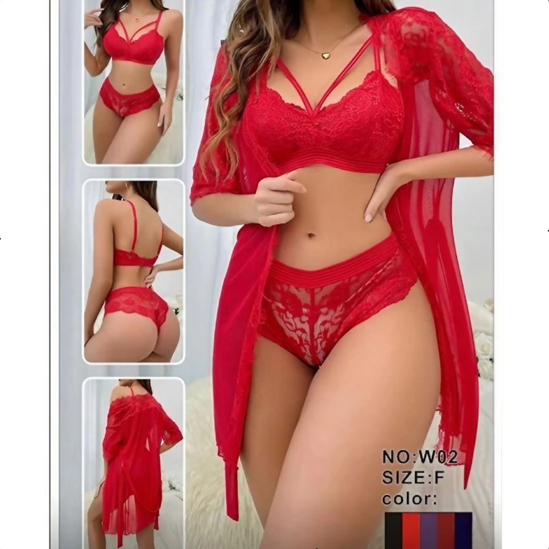 3 Pcs Sheer Romance Sleepwear