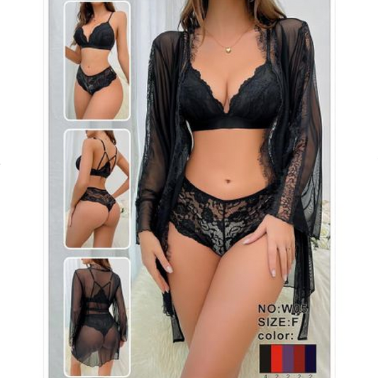 3 Pcs Soft Net Short Lingerie