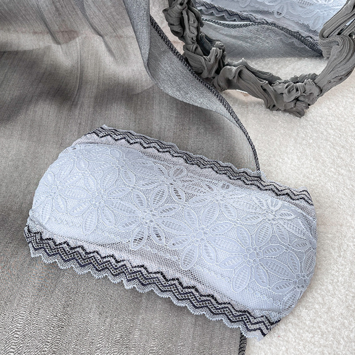 Ladies Thin Padded Wireless Floral Lace Strapless Bra