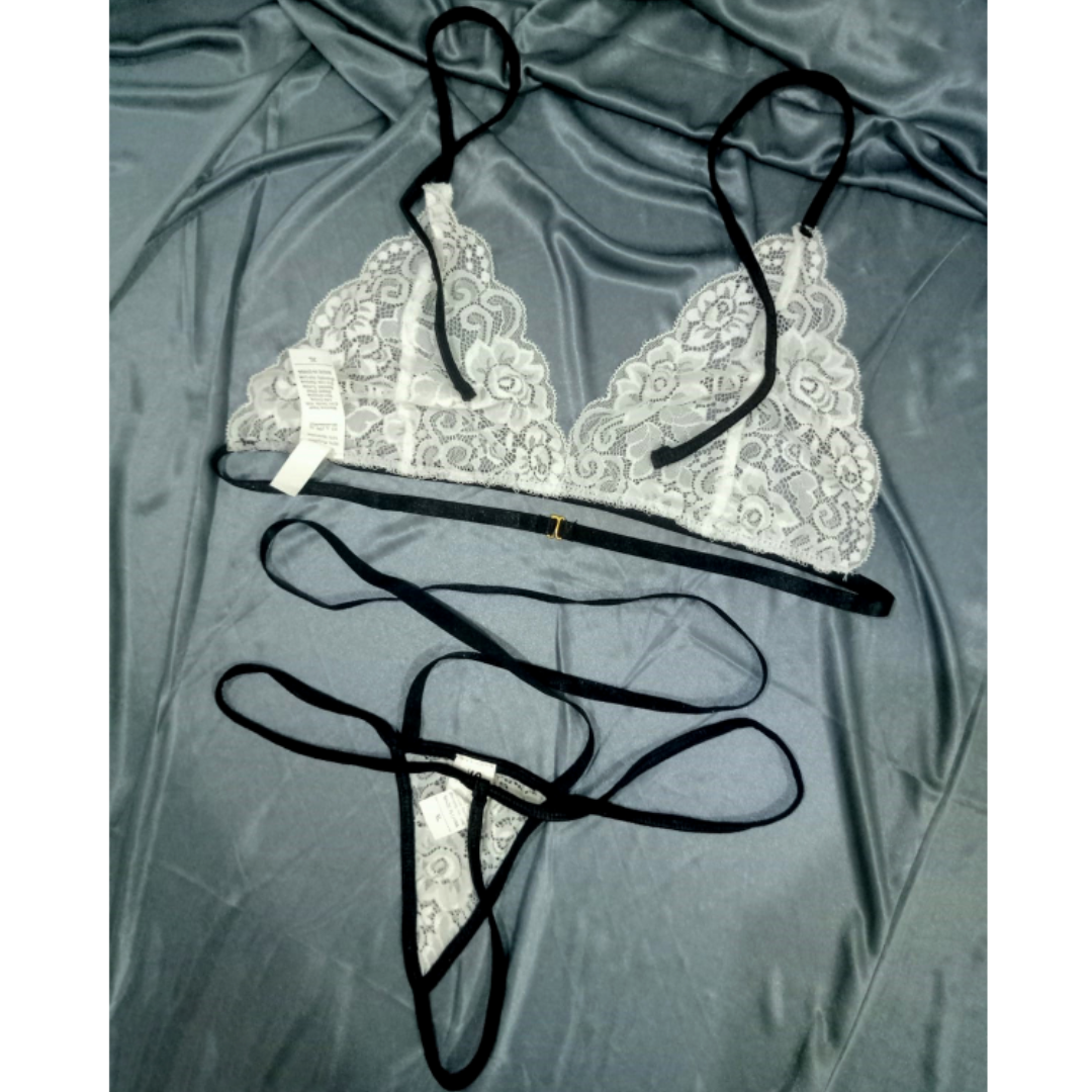 Transparent Lace Black & White Lingerie Set