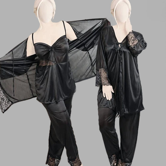 Elegant Nightie Satin SIlk Smooth Pajama Set
