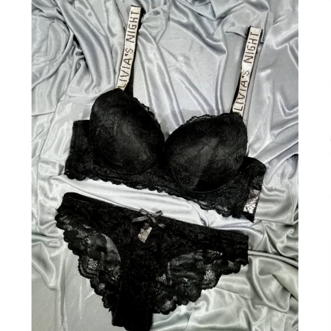 Floral Lace Padded Push up Bra Set