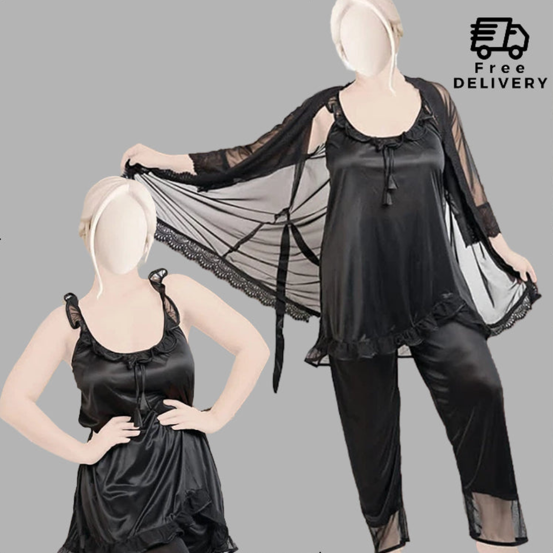 3 Pcs Satin Silk Chic Smooth Nighty