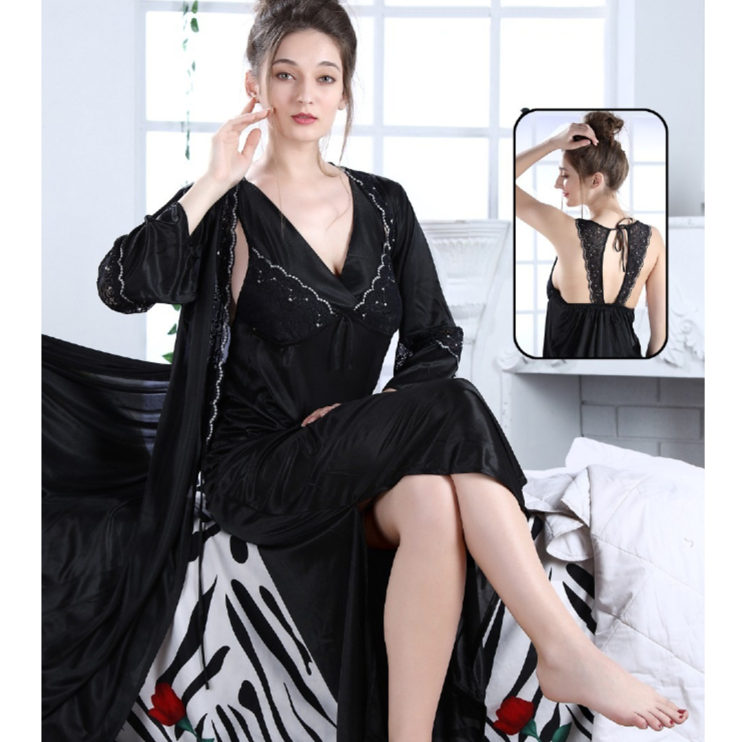 Satin Nightgown Long Split Chemise Lingerie