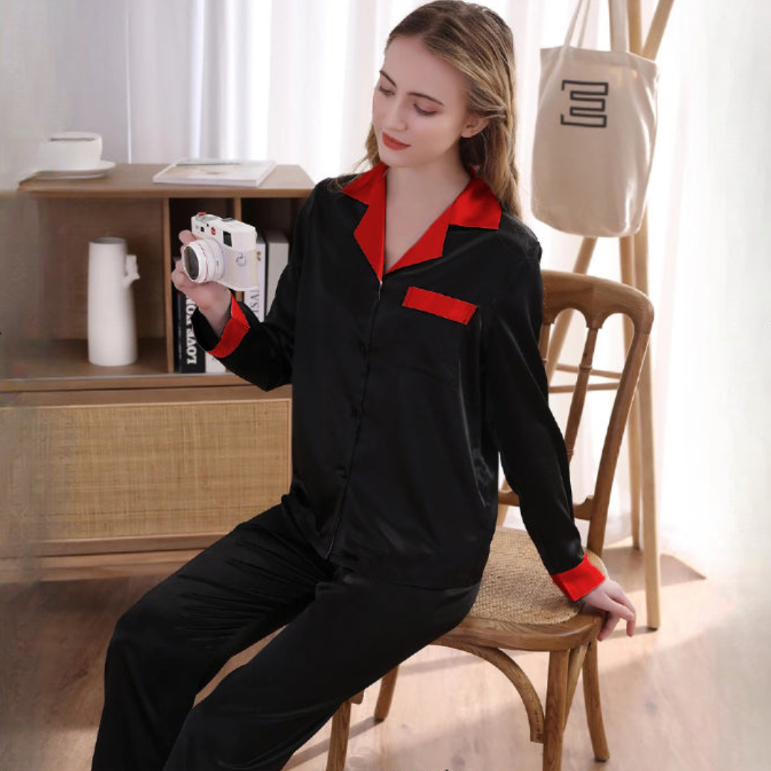 Satin V-Neck Elegance with Notched Collar