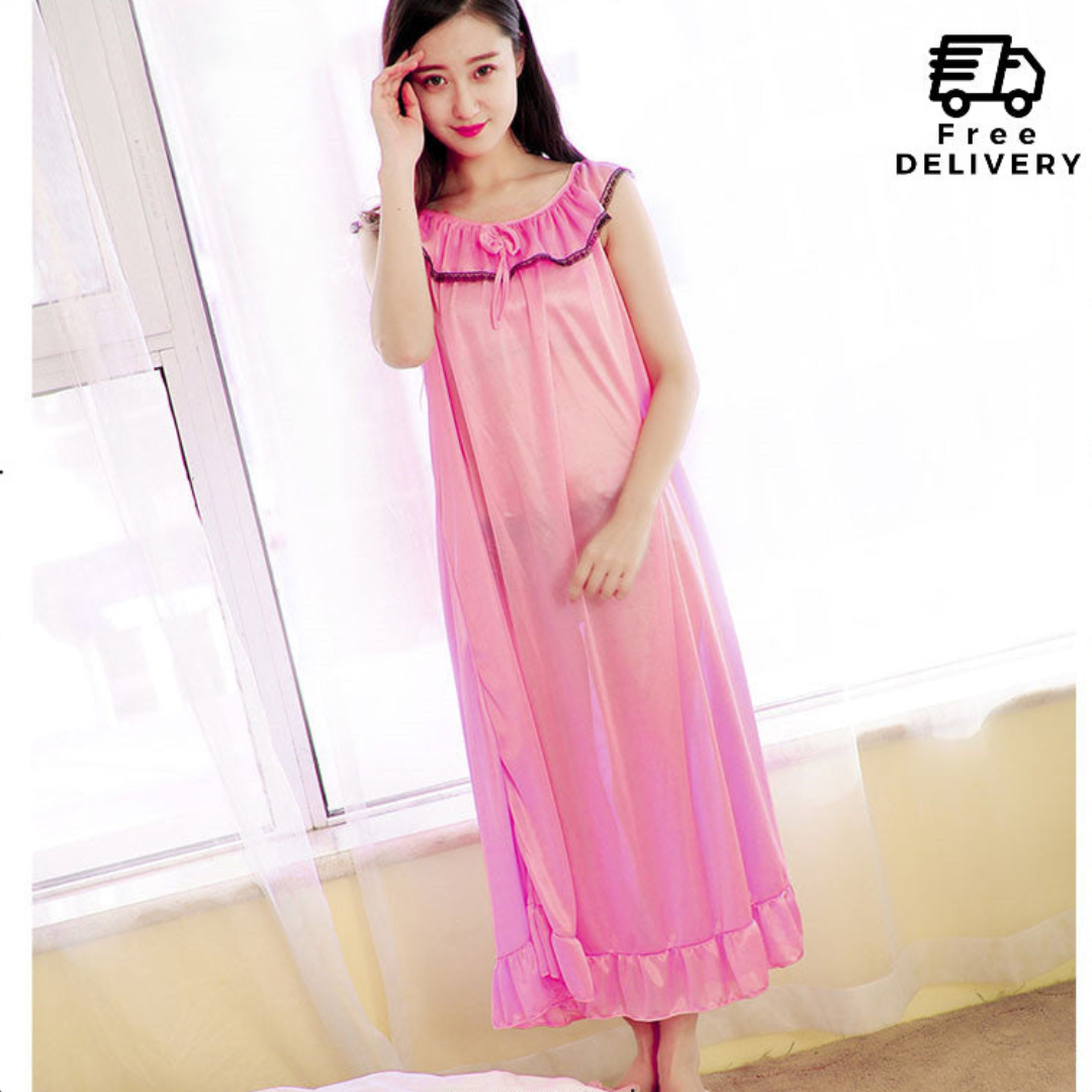 Satin Silk Long Frock Style Nighty for Women