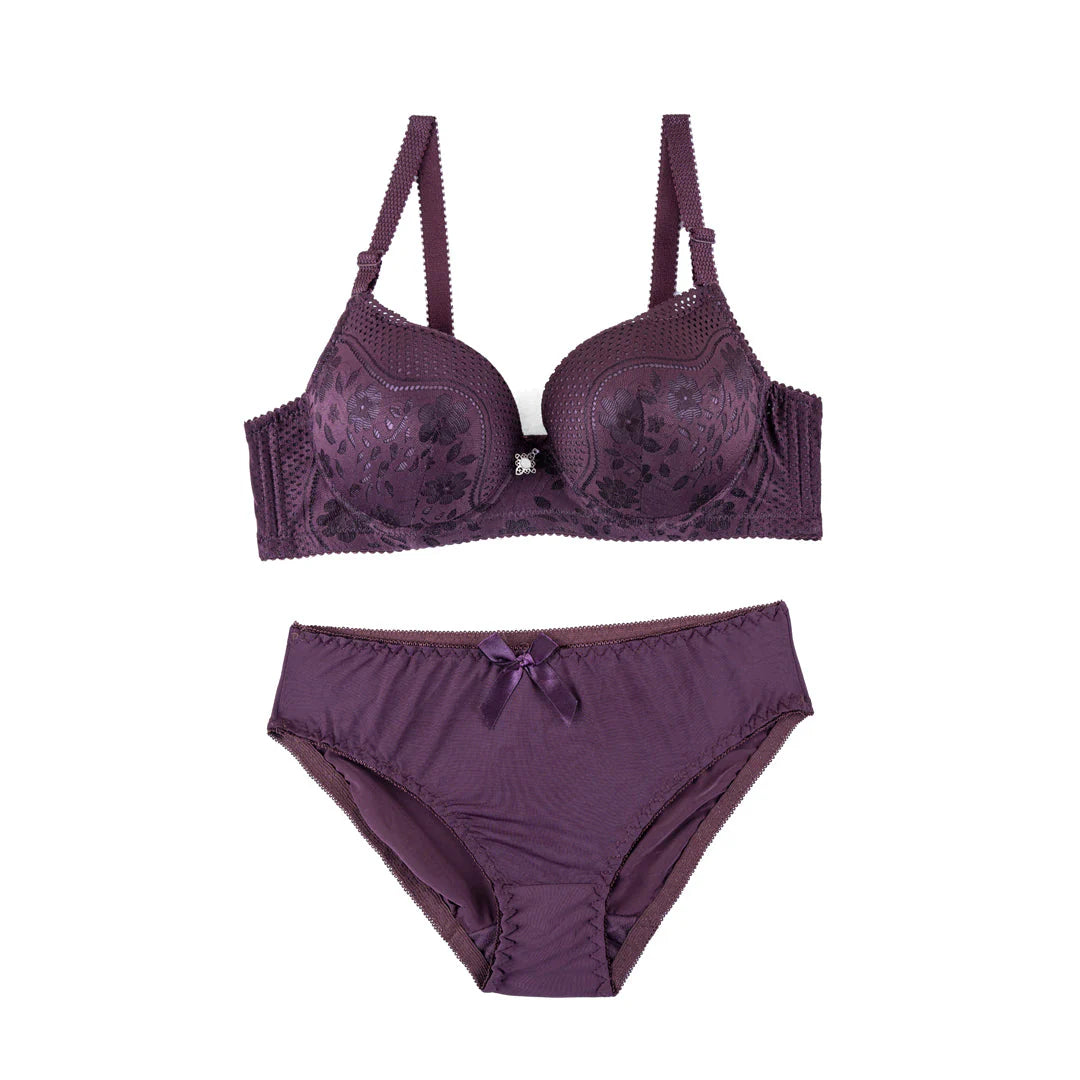 Thin Padding Trim Lace Design Bra Set