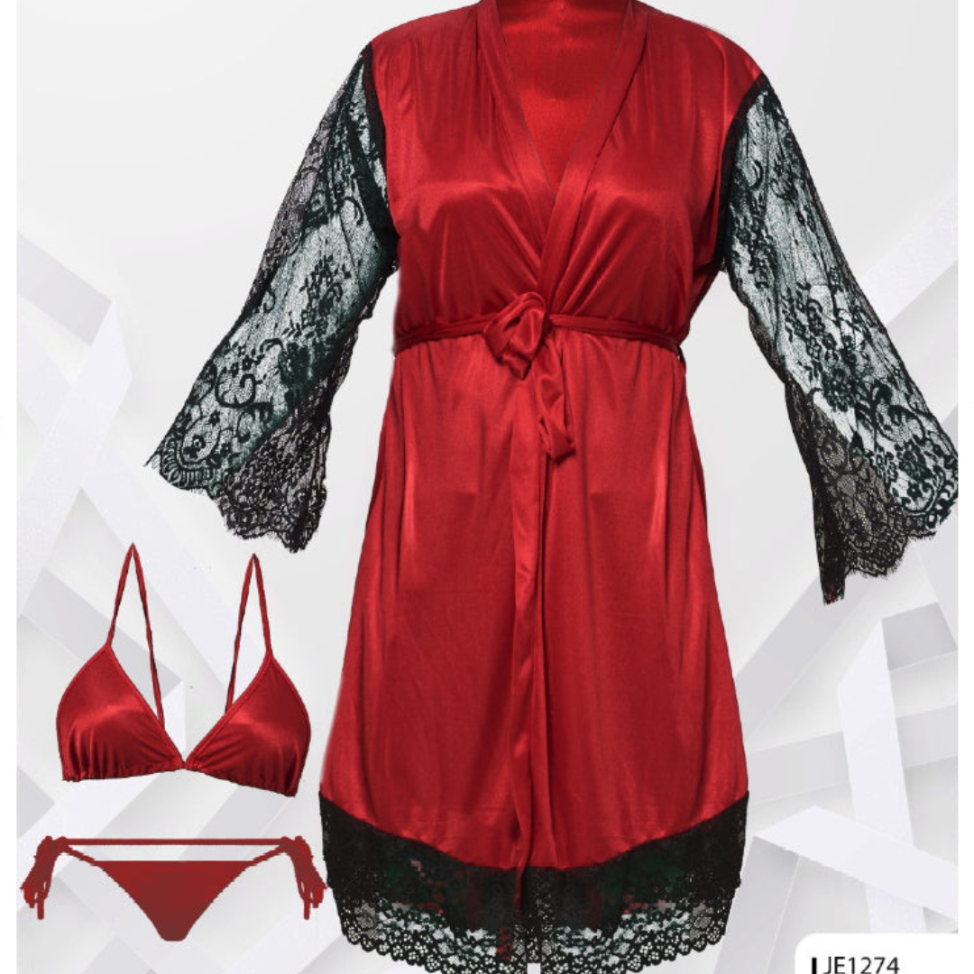 Bridal Maxi Lace Sleeves Satin Kimono Robe