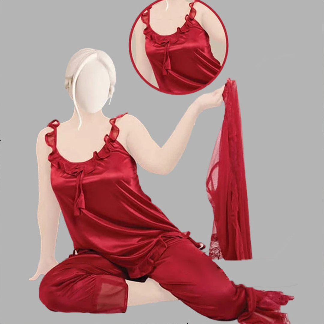 3 Pcs Satin Silk Chic Smooth Nighty